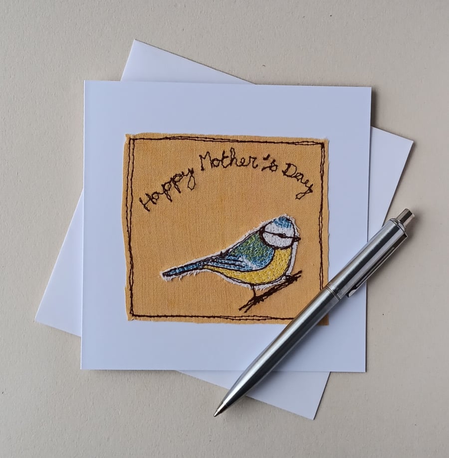 Embroidered Blue Tit Mother's Day Card