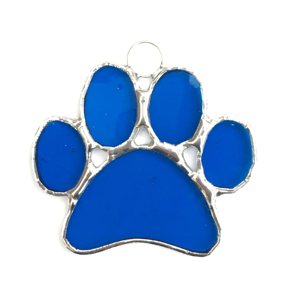 Stained Glass Paw Print Suncatcher - Handmade Hanging Decoration - Turquoise