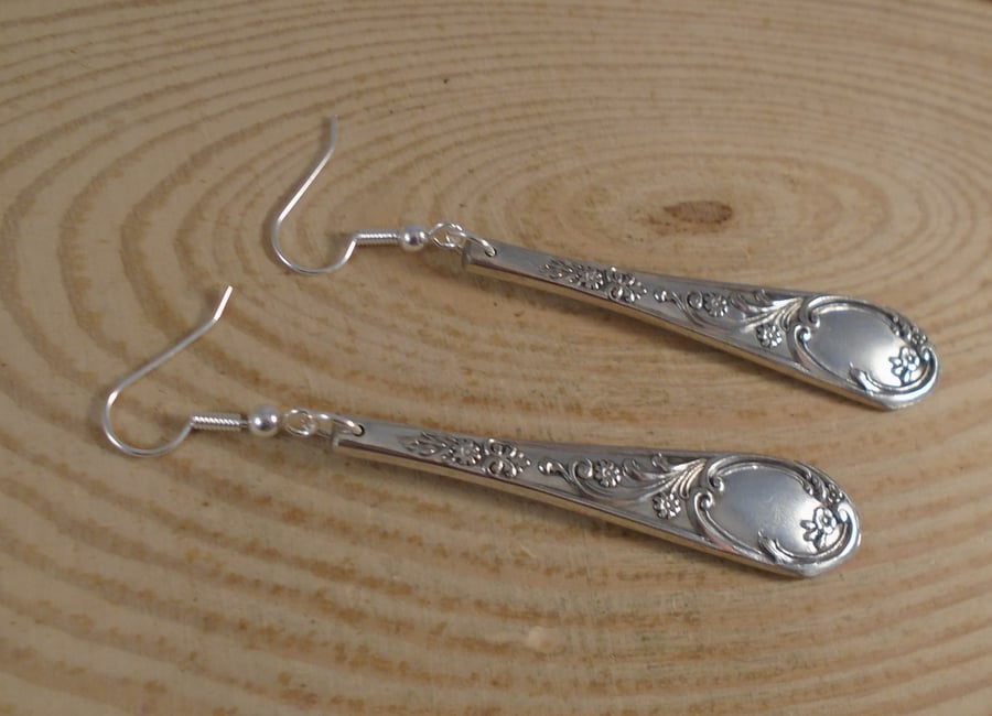 Upcycled Silver Plated Art Nouveau Sugar Tong Handle Earrings SPE101910