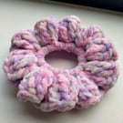 Handmade Pink, Purple and White Crocheted Ruffle Scrunchie
