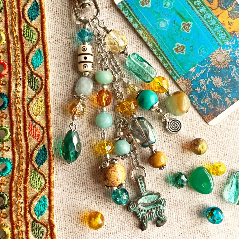 Aquamarine bag charm, March birthstone, aquamarine, boho-glam handbag accessory