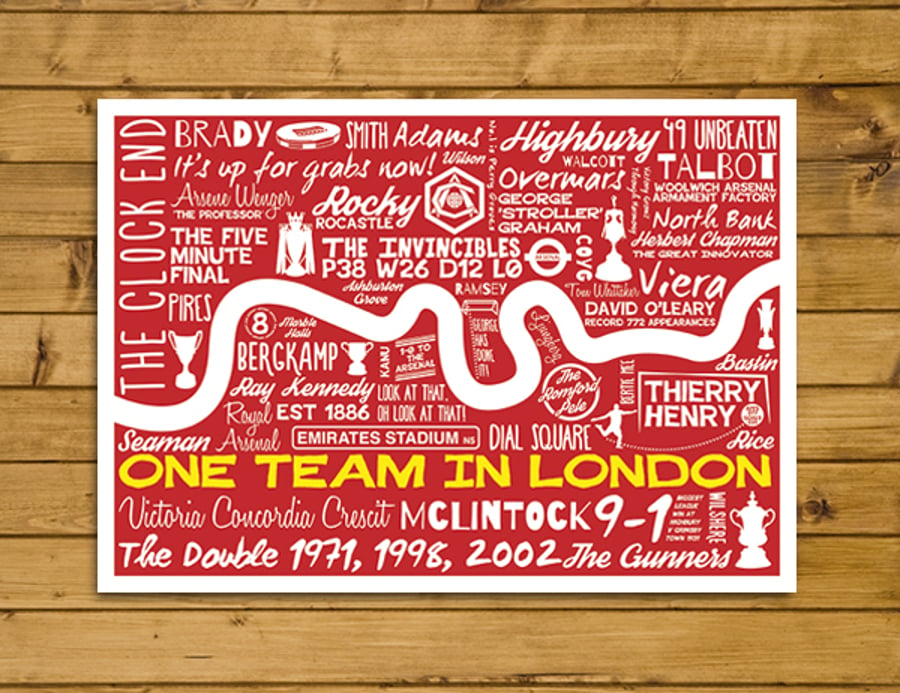 Football Poster - One Team in London - Arsenal - Various Sizes