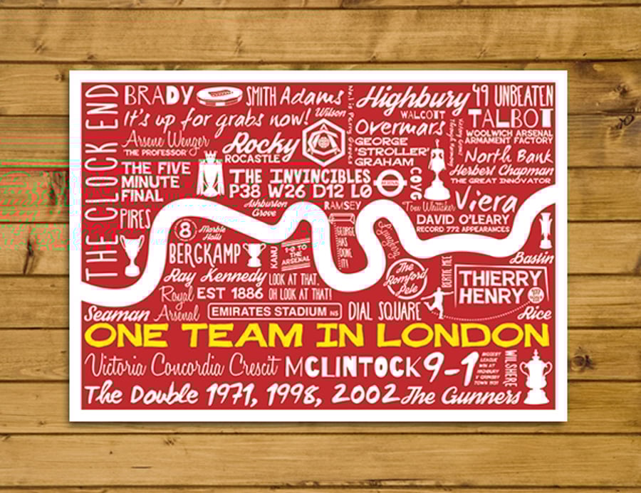 Football Poster - One Team in London - Arsenal - Various Sizes