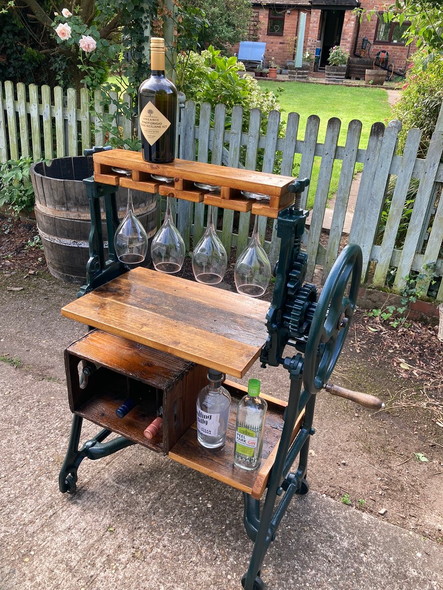 Unique Freestanding Drinks Bar, Repurposed Cast Iron Mangle