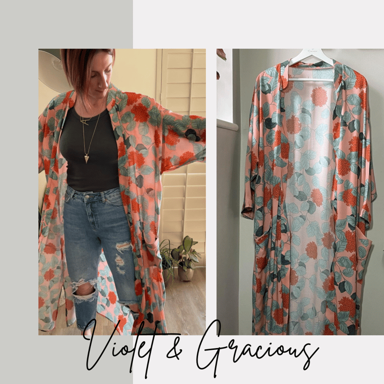 Floral Cover Up with Mandarin Collar . Hydrangeas . Kimono . Kaftan . size m