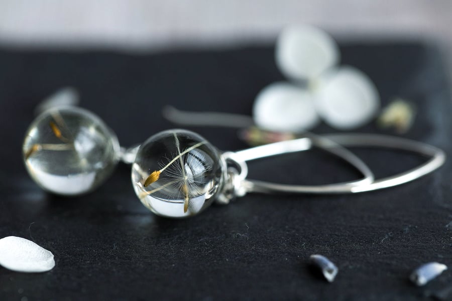 Tiny Dandelion Threader Earrings Sterling Silver Dandelion Wish Earrings Silver 