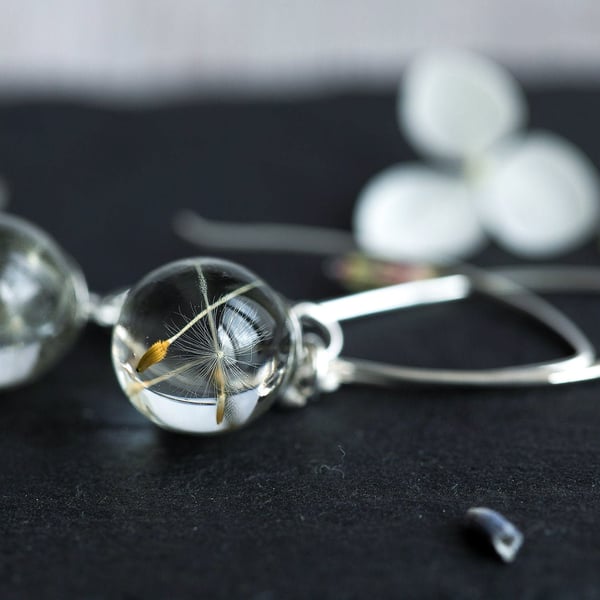 Tiny Dandelion Threader Earrings Sterling Silver Dandelion Wish Earrings Silver 