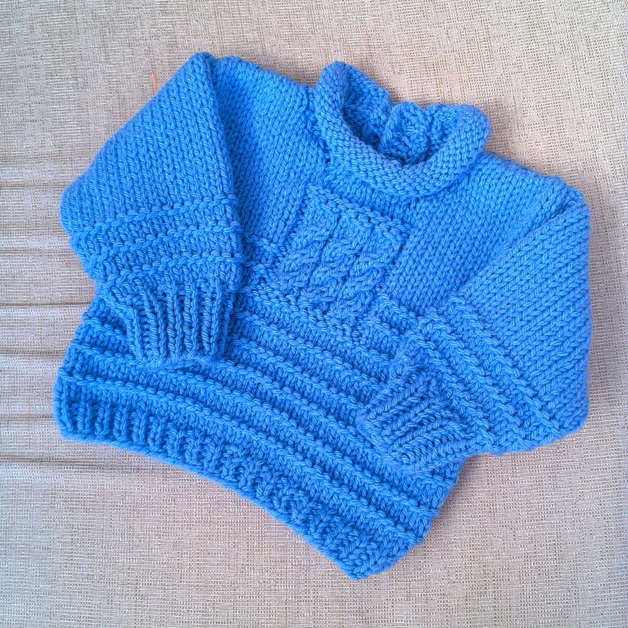 Child's Chunky Jumper with a Cable Panel Front and a Roll Neck, Child's Jumper