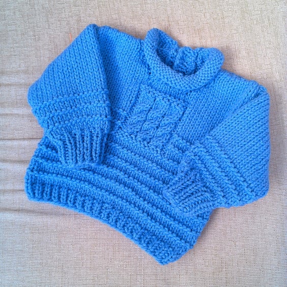 Child's Chunky Jumper with a Cable Panel Front and a Roll Neck, Child's Jumper