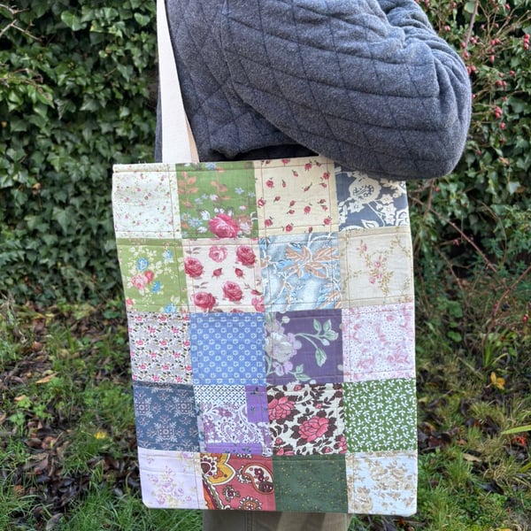 Patchwork Floral squares tote bag