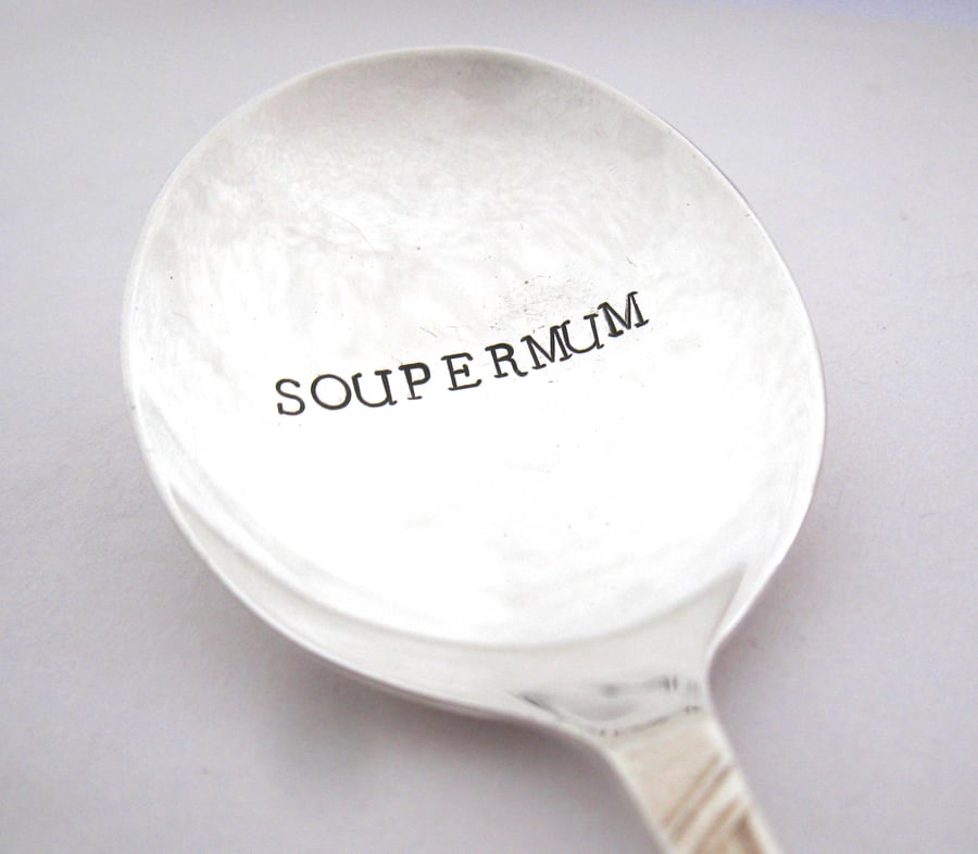 Soupermum Mother's Day Soup Spoon, Hand Stamped Vintage