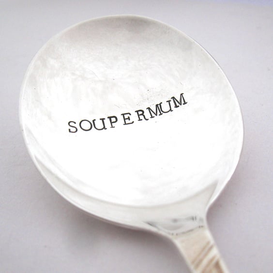 Soupermum Mother's Day Soup Spoon, Hand Stamped Vintage