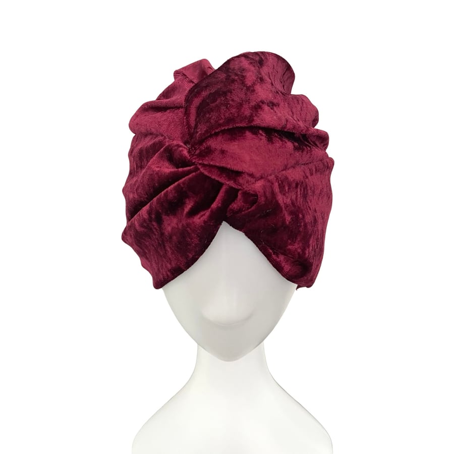 Maroon Vintage Style Twist Turban Hat Soft Elastic Velvet Head Wrap