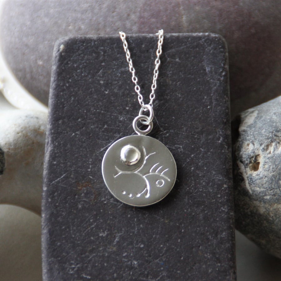 'Tree and moon' - fine silver pendant necklace with moonstone detail 
