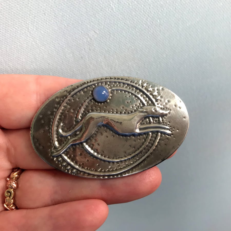 Greyhound Brooch, Handmade in Silver Pewter, Art Deco Inspired