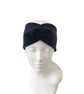 Satin lined ear warmer headband Navy blue knit jersey turban headwrap for women