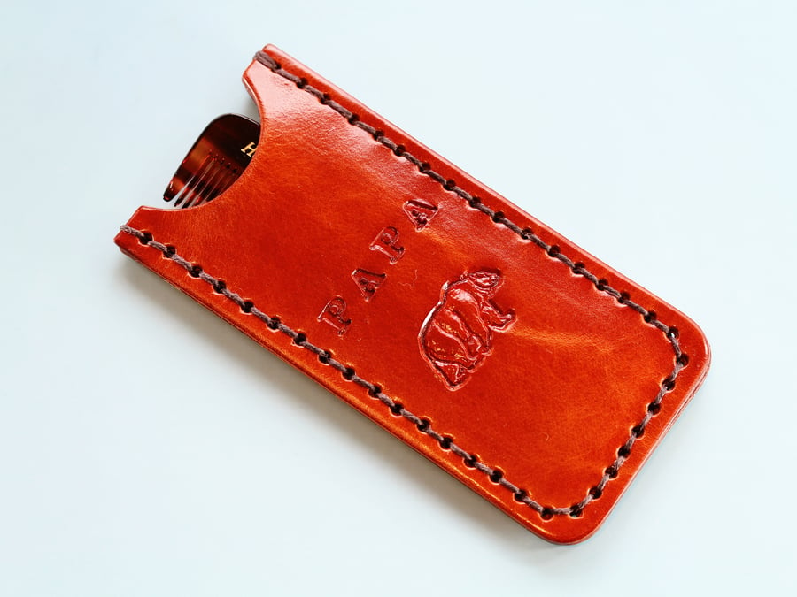Papa Bear Leather Comb Case, Papa Bear Comb Case, Handmade Pocket Comb Case 