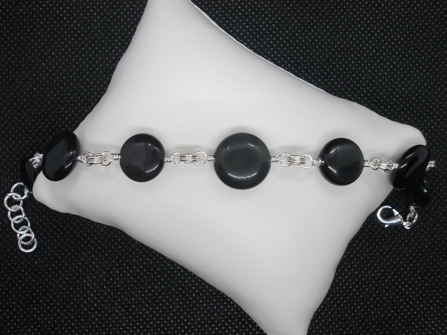SALE - Rainbow obsidian coin linked bracelet