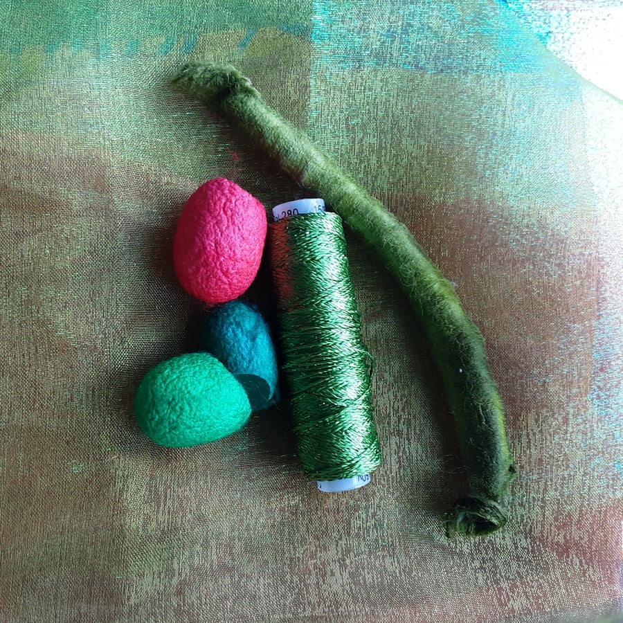 Inspirational Slow Stitch Pack Hand Dyed cottons, Silk, Organza, Embroidery