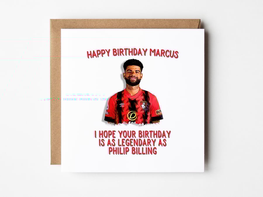 Philip Billing Birthday Card, Personalised Bournemouth Card, Card For Son