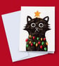 Cat Christmas Card, Diwali Card, Funny Black Cat Card, Illuminating Cat, Holiday - Image 1
