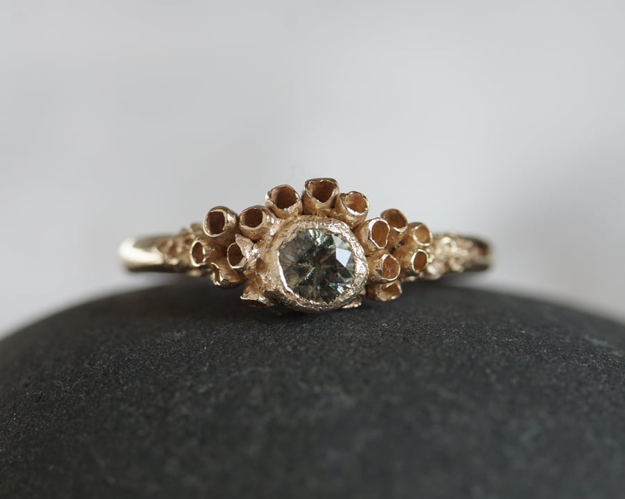 Barnacle Green sapphire Engagement ring 