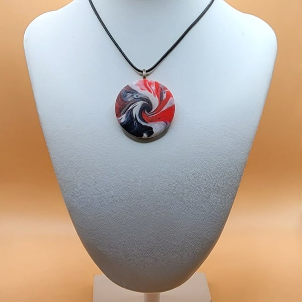 Polymer clay pendant necklace handmade jewellery 40 mm flat