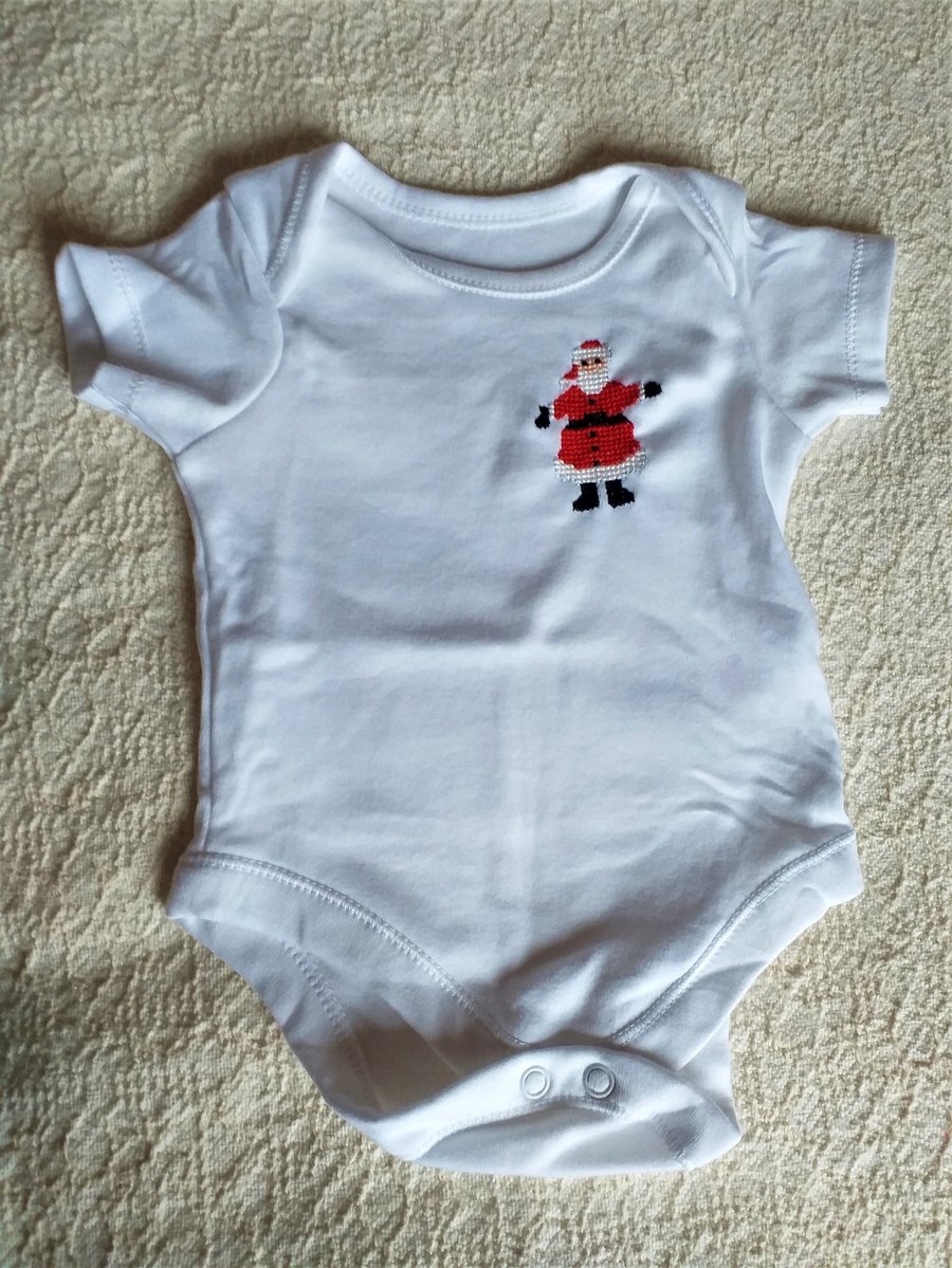 Father Christmas Vest age 0-3 months, hand embroidered