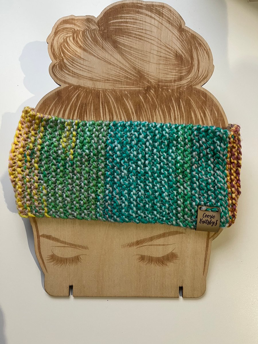 Rainow pastel Earwarmer 52cms x 9cms wide Spring colours 