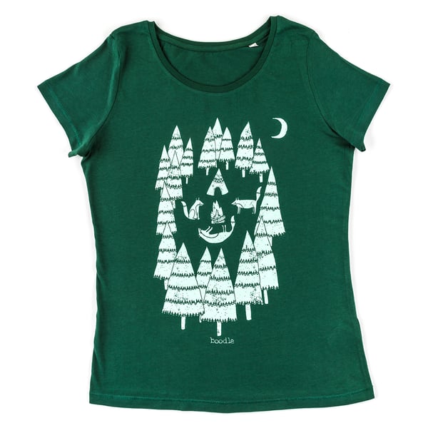 100% organic womens Foxes in the Forest tee