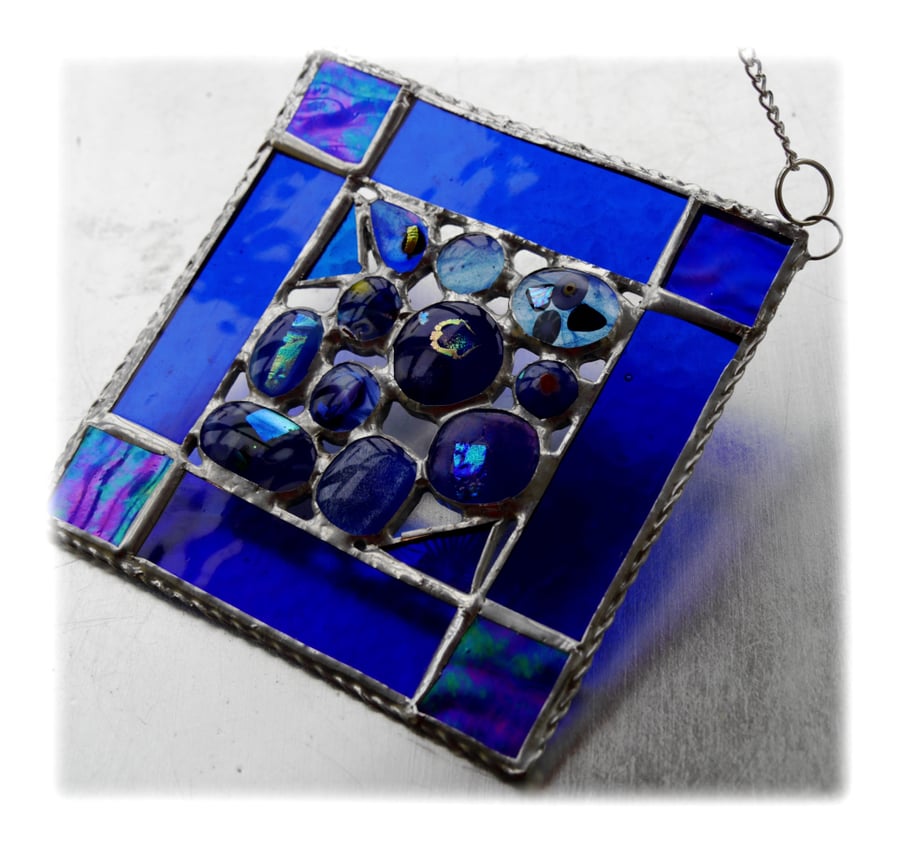  Blue Abstract Suncatcher Stained Glass Fusion 007