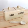 Ceramic hand made Salt and Pepper holder with Lid & Spoon, pottery condiment ser