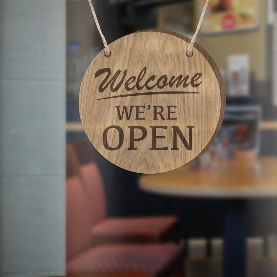 Shop Opening and Closed Wooden Sign Double Sided Engraved Hanging Wood Plaque