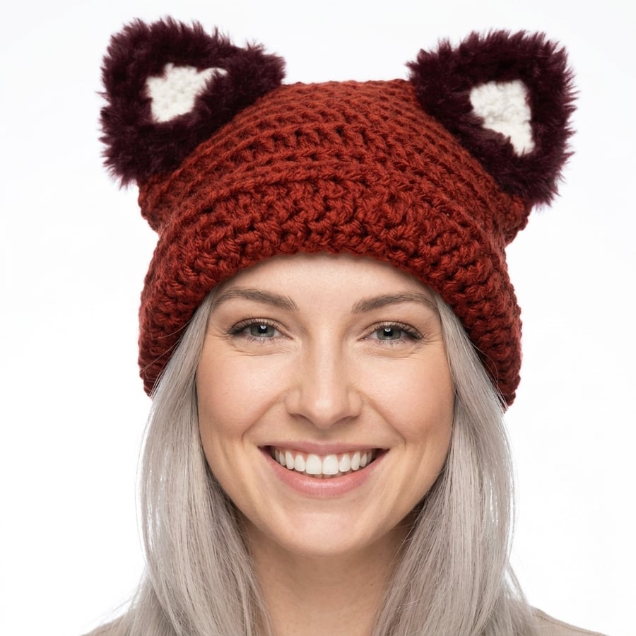 Fox Ear Beanie Hat Crochet Headwarmer Stocking Filler  Secret Santa