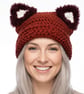 Fox Ear Beanie Hat Crochet Headwarmer Stocking Filler  Secret Santa