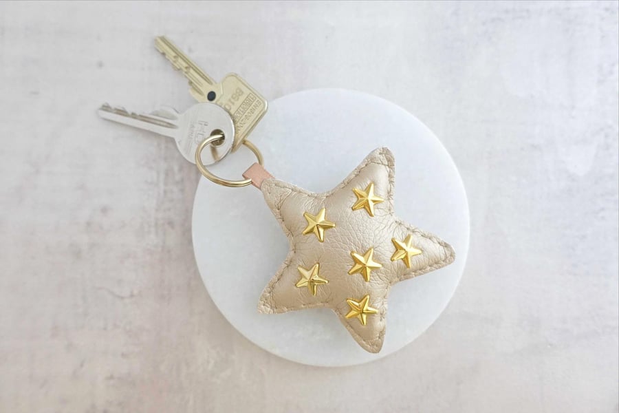 Gold Star Studded Hand Stitched Keyring