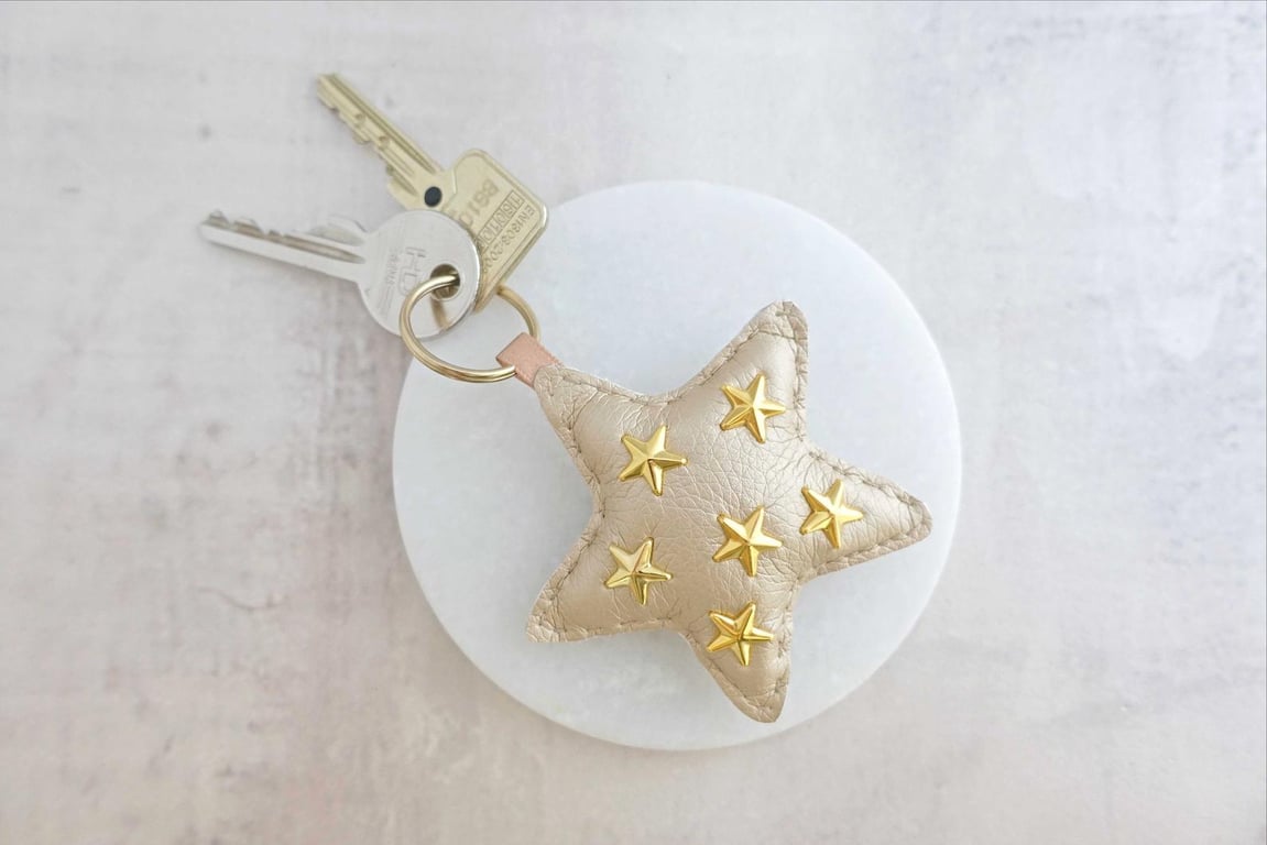 Gold Star Studded Hand Stitched Keyring