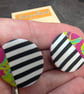 Monochrome stripe with pink and green marble effect clay stud earrings