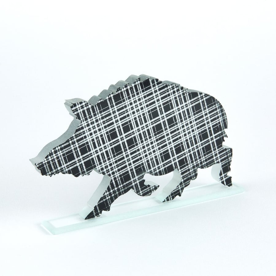 Tartan Wild Boar Glass Sculpture