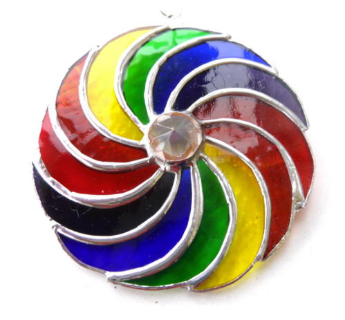 Rainbow Swirls Stained Glass Suncatcher Circular