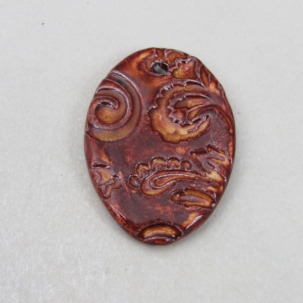 Large Bright Copper Brocade Ceramic Pendant