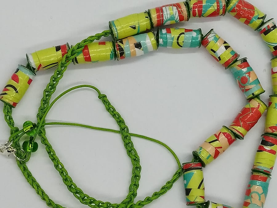Long Limeberry Paper Bead Necklace 