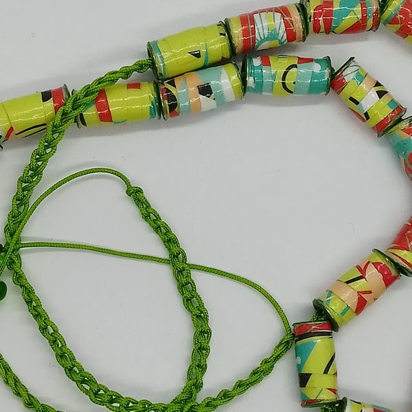 Long Limeberry Paper Bead Necklace 