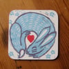 Blue Rabbit Heart coaster