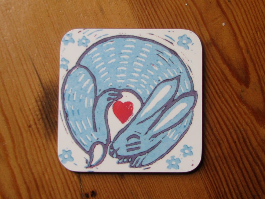 Blue Rabbit Heart coaster