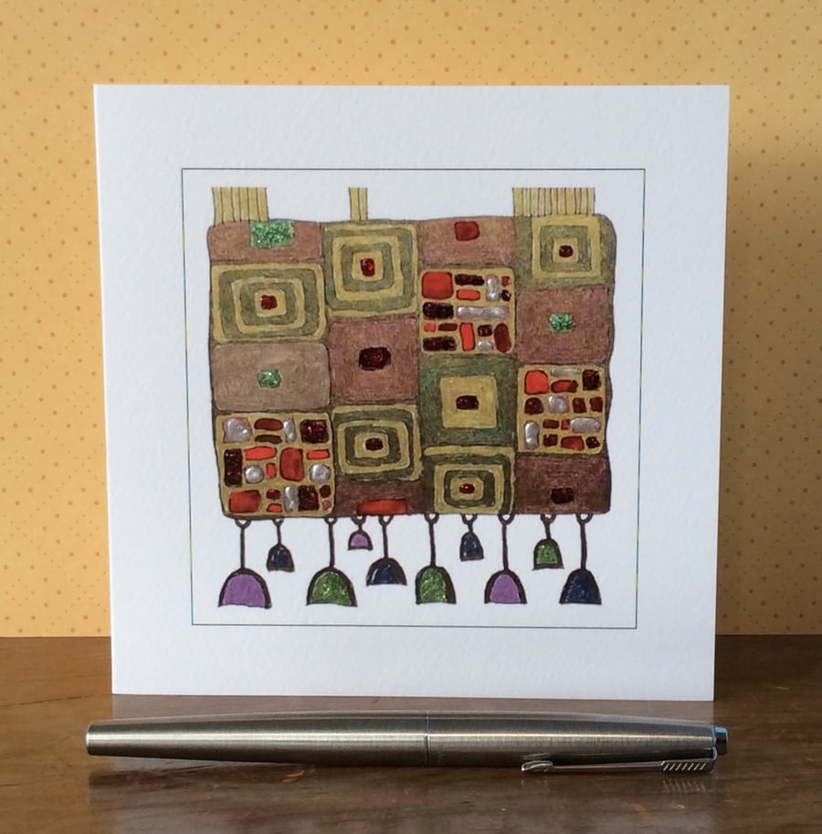 Gold patterned Klimt inspired Blank Art Card. 