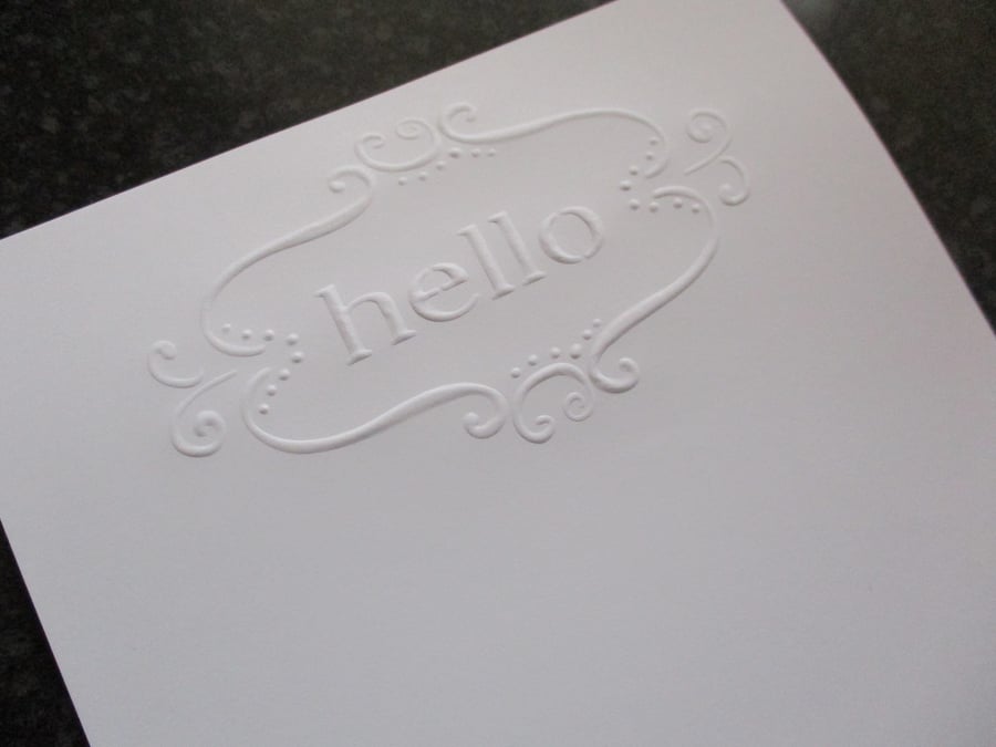 Embossed HELLO Writing Paper Set  - 15 Pieces - White - Envelopes