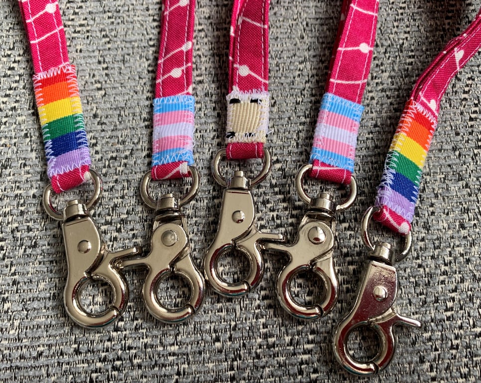 Pink stripy spot 100% Cotton Lanyard with Breakaway Clip