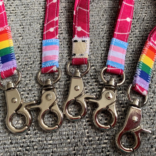 Pink stripy spot 100% Cotton Lanyard with Breakaway Clip