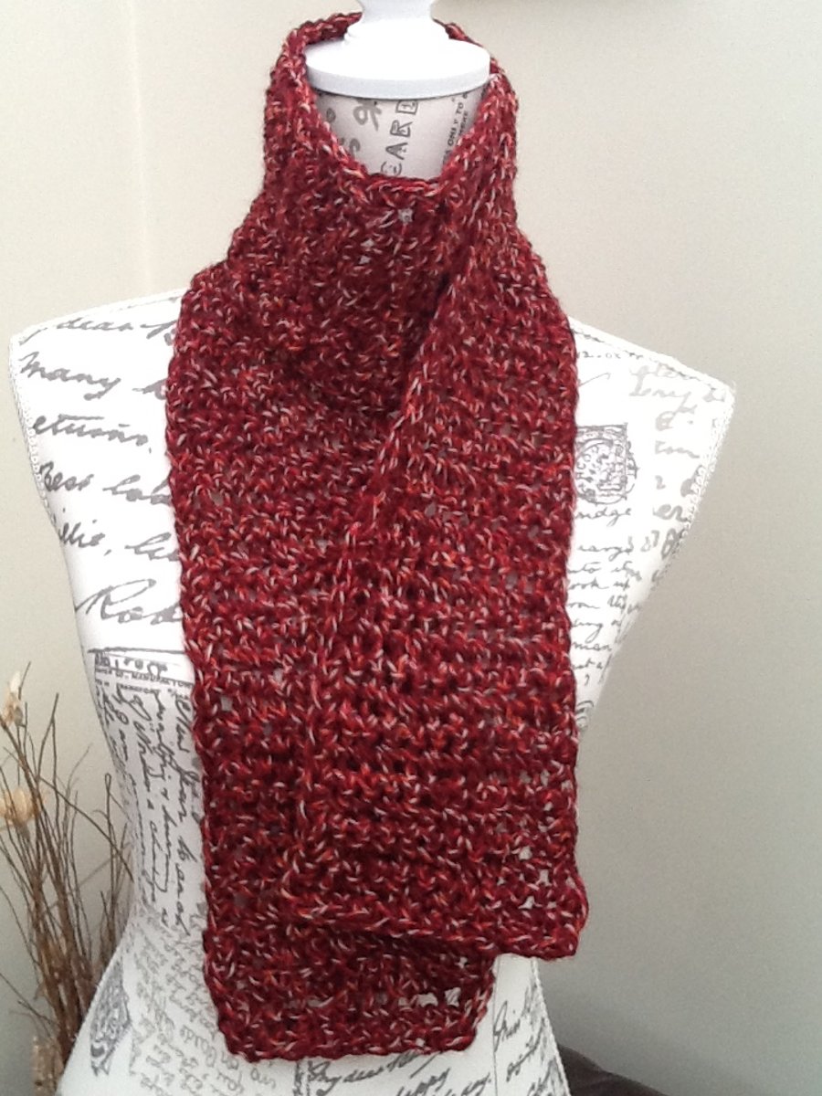 Super Chunky Crocheted Burgundy Marl Scarf for a Lady or Gent.